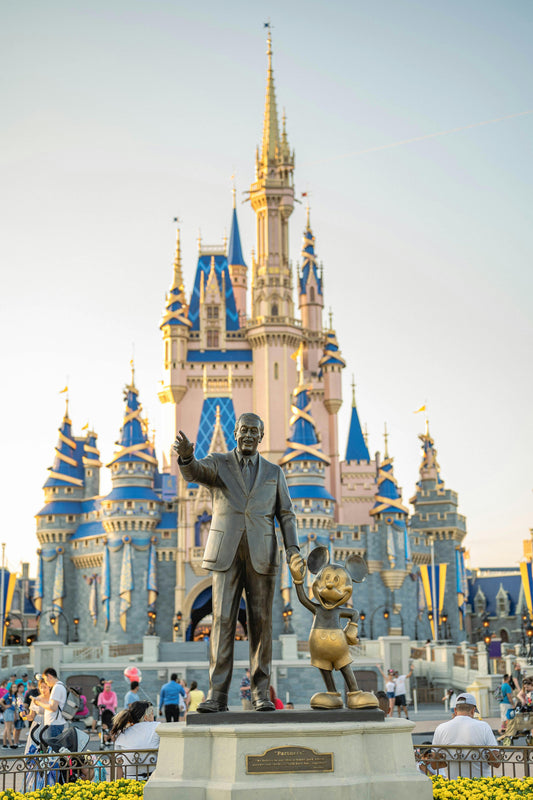Walt Disney World Castle with Statue of Walt and Mickey Mouse