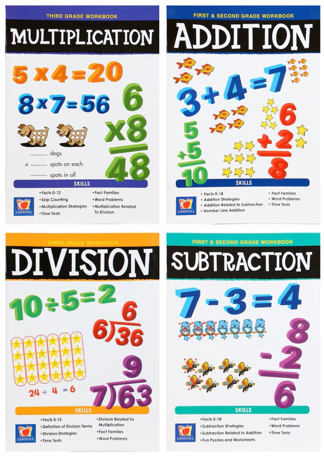Math Work Books: Addition, Subtraction, Multiplication, Division